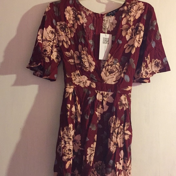 Simplee Apparel Other - Deep Burgundy and Cream Floral Romper